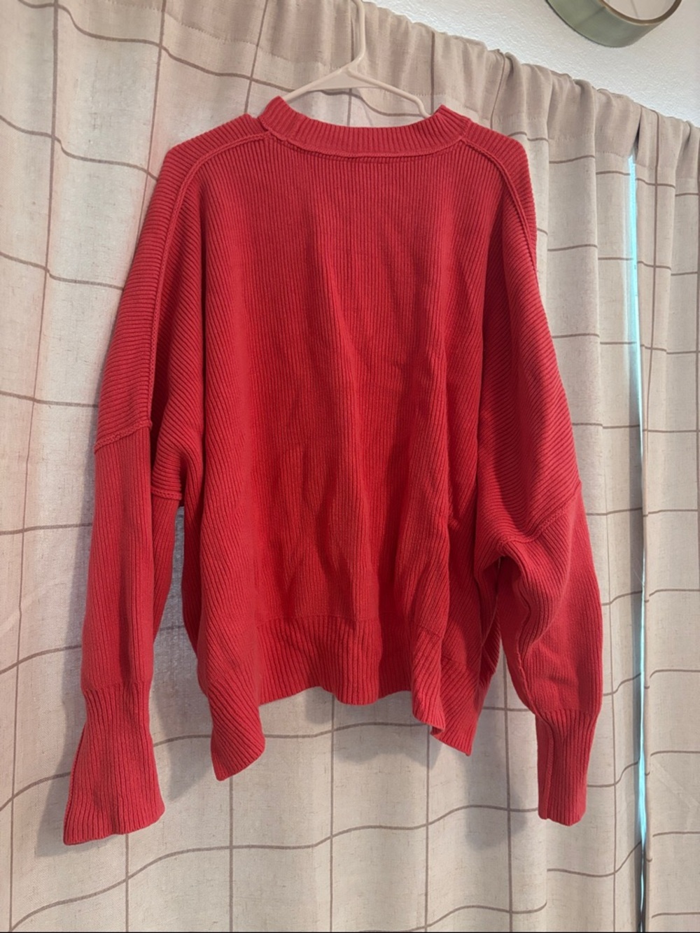 Free People Red Ribbed Crewneck Sweater